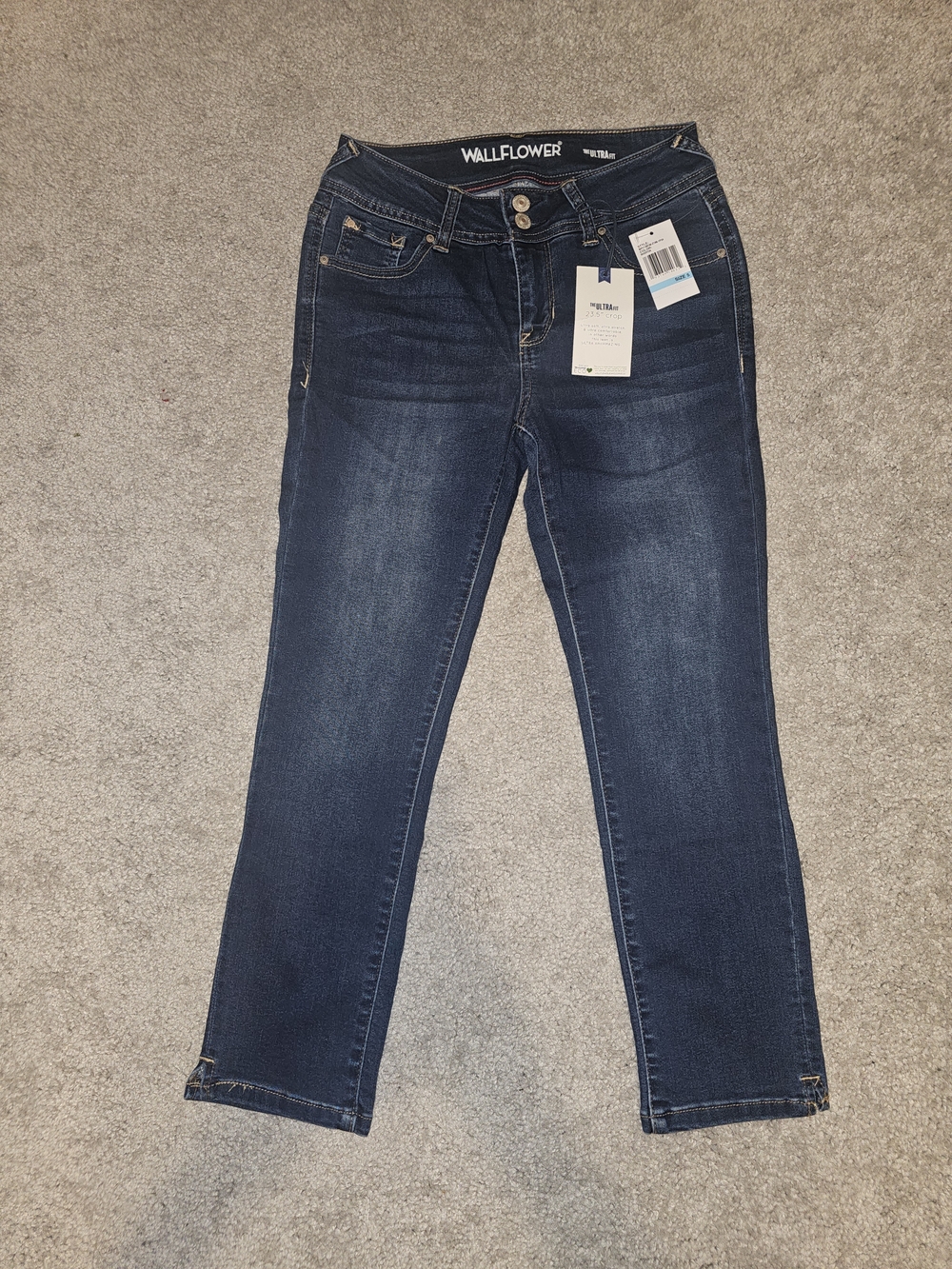 Wallflower Dark Blue Cropped Slim Straight Jeans